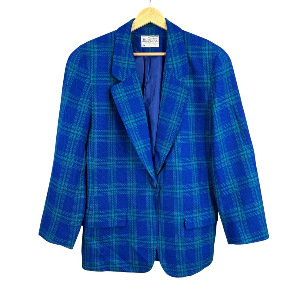 Pendleton Vibrant Blue and Green Checkered Blazer